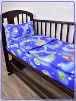 Детское постельное белье бязь Космолетики вид 2 синие